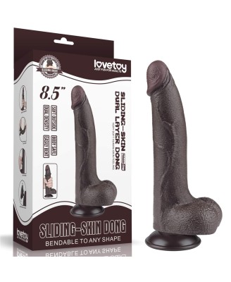 LoveToy Sliding Skin Dual Layer Dong - Realistyczne Czarne Dildo - 21 cm