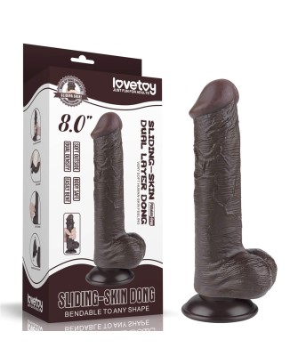 LoveToy Sliding Skin Dual Layer Dong - Realistyczne Czarne Dildo - 20 cm