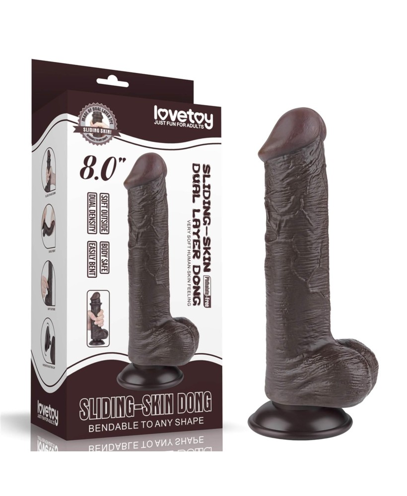 LoveToy Sliding Skin Dual Layer Dong - Realistyczne Czarne Dildo - 20 cm