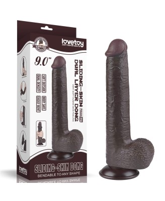 LoveToy Sliding Skin Dual Layer Dong - Realistyczne Czarne Dildo - 22 cm