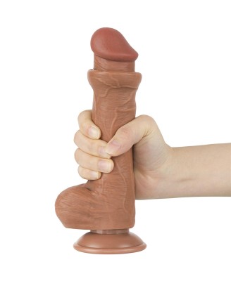 LoveToy Sliding Skin Dual Layer Dong - Realistyczne Brązowe Dildo - 20 cm