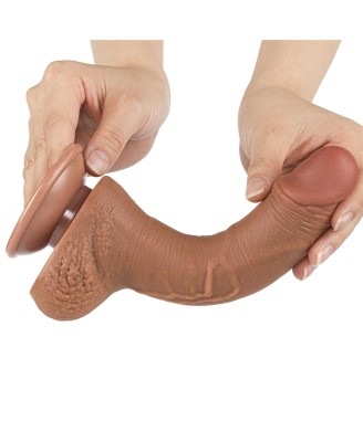 LoveToy Sliding Skin Dual Layer Dong - Realistyczne Brązowe Dildo - 19 cm