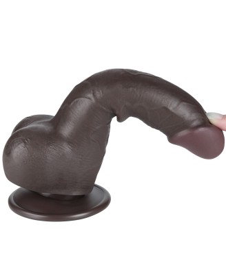 LoveToy Sliding Skin Dual Layer Dong - Realistyczne Czarne Dildo - 19 cm