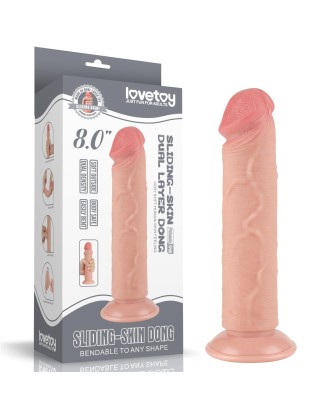 LoveToy Sliding Skin Dual Layer Dong Flesh - Realistyczne Cieliste Dildo - 20 cm