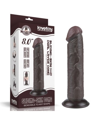 LoveToy Sliding Skin Dual Layer Dong Flesh - Realistyczne Czarne Dildo - 20 cm