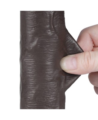 LoveToy Sliding Skin Dual Layer Dong Flesh - Realistyczne Czarne Dildo - 20 cm