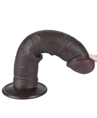 LoveToy Sliding Skin Dual Layer Dong Flesh - Realistyczne Czarne Dildo - 20 cm