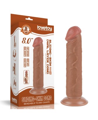 LoveToy Sliding Skin Dual Layer Dong Flesh - Realistyczne Brązowe Dildo - 20 cm