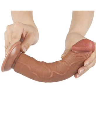 LoveToy Sliding Skin Dual Layer Dong Flesh - Realistyczne Brązowe Dildo - 20 cm