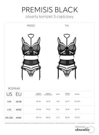 Premisis Black otwarty komplet 3-częściowy   S/M