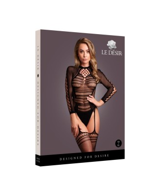 Bodystocking with Long Sleeves and Short Turtleneck - OS - Black