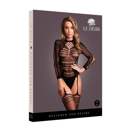 Bodystocking with Long Sleeves and Short Turtleneck - OS - Black