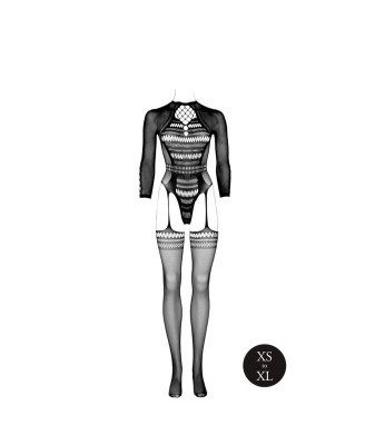 Bodystocking with Long Sleeves and Short Turtleneck - OS - Black