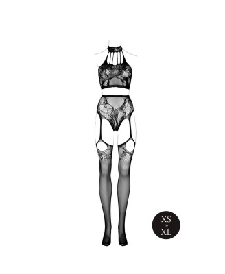 Two Piece with Halter Turtleneck and Pantie with Attached Stockings - OS - Black