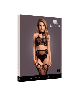 Two Piece with Halter Turtleneck and Pantie with Attached Stockings - OS - Black