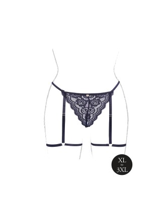 Marie - Lace Thong with Garter , Adjustable Sliders and Golden Details - Plus Size