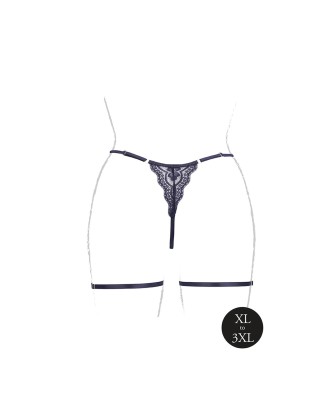 Marie - Lace Thong with Garter , Adjustable Sliders and Golden Details - Plus Size