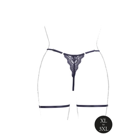 Marie - Lace Thong with Garter , Adjustable Sliders and Golden Details - Plus Size