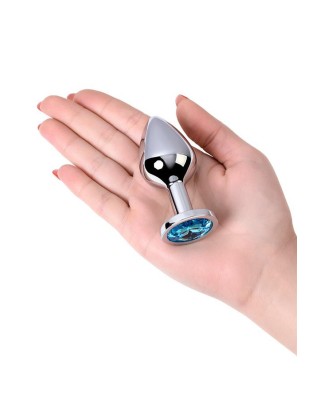 Silver anal plug with gem, turquoise