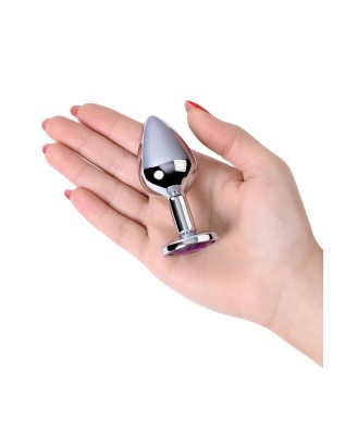 Silver anal plug TOYFA Metal,with a amethyst colored gem