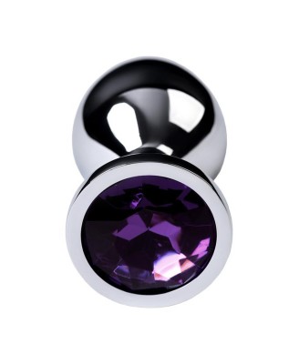 Silver anal plug TOYFA Metal,with a amethyst colored gem