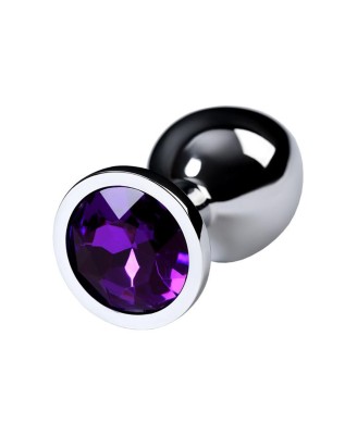 Silver anal plug TOYFA Metal,with a amethyst colored gem