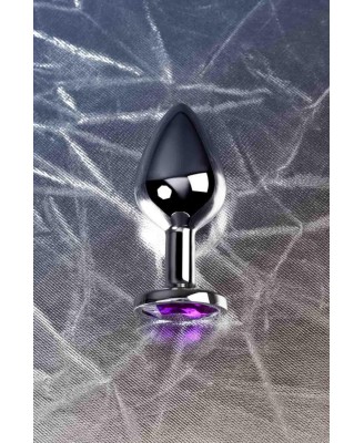 Silver anal plug TOYFA Metal,with a amethyst colored gem