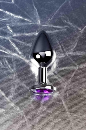 Silver anal plug TOYFA Metal,with a amethyst colored gem