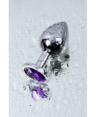 Silver anal plug TOYFA Metal,with a amethyst colored gem