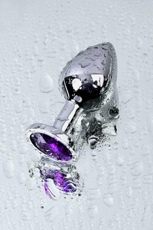Silver anal plug TOYFA Metal,with a amethyst colored gem