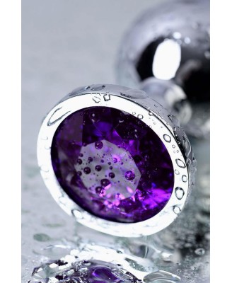 Silver anal plug TOYFA Metal,with a amethyst colored gem