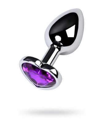 Silver anal plug with purple gem heart-shaped