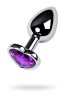 Silver anal plug with purple gem heart-shaped