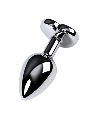Silver anal plug with purple gem heart-shaped
