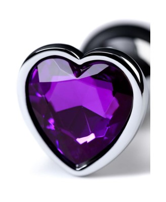 Silver anal plug with purple gem heart-shaped