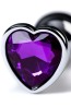 Silver anal plug with purple gem heart-shaped