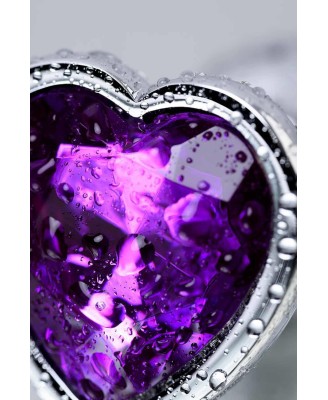 Silver anal plug with purple gem heart-shaped