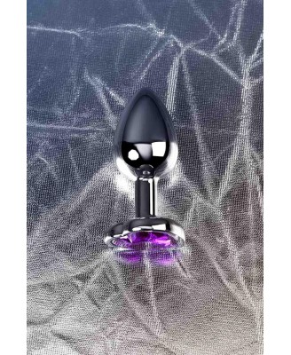 Silver anal plug with purple gem heart-shaped