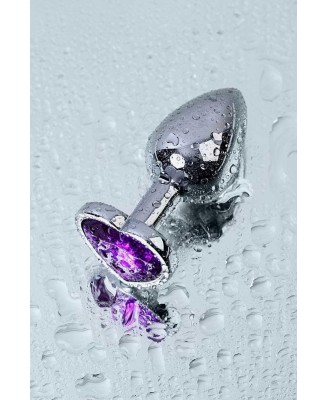 Silver anal plug with purple gem heart-shaped