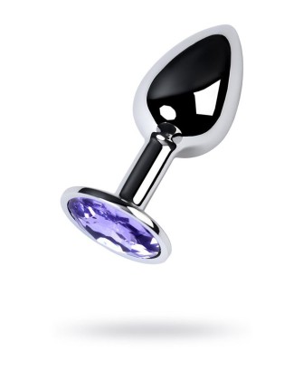 Silver anal plug with gem, blue