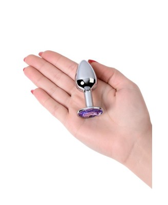 Silver anal plug with gem, blue