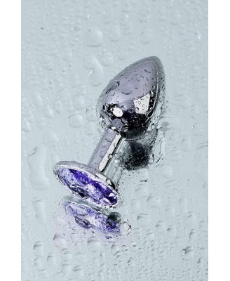 Silver anal plug with gem, blue