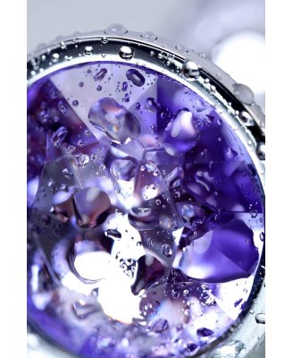 Silver anal plug with gem, blue