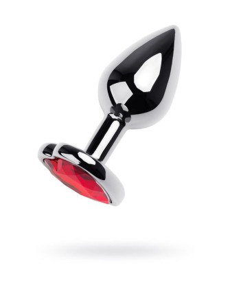 Silver anal plug with pink gem heart-shaped