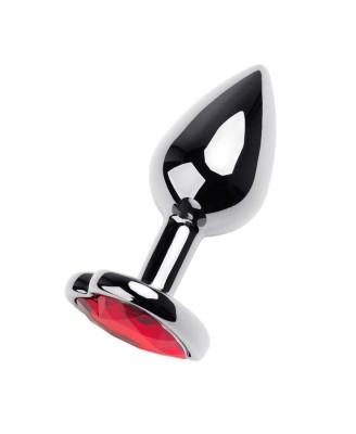 Silver anal plug with pink gem heart-shaped