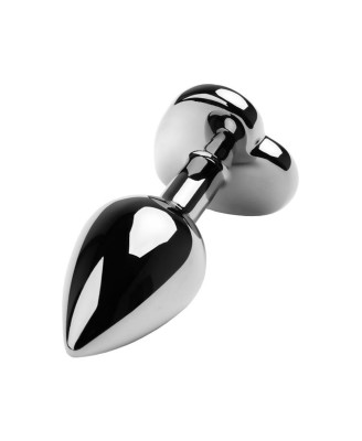 Silver anal plug with pink gem heart-shaped