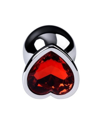 Silver anal plug with pink gem heart-shaped