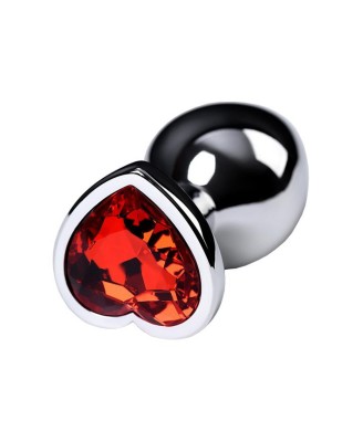 Silver anal plug with pink gem heart-shaped