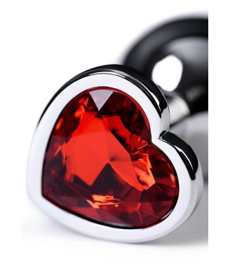 Silver anal plug with pink gem heart-shaped