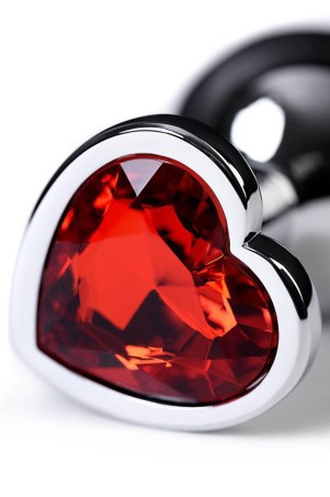 Silver anal plug with pink gem heart-shaped